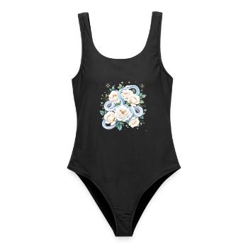 Blaues Snake Cream Roses Design. - Frauen Badeanzug - Schwarz - Vorne - AI Model Female 172 light (172cm)