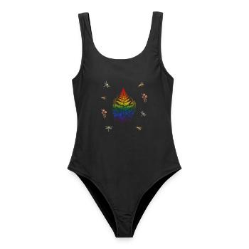 Farn & Libelle & Wespe - Botanische Kunst LGBTQ - Frauen Badeanzug - Schwarz - Vorne - AI Model Female 172 light (172cm)