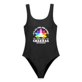 Chakra Blockade - Frauen Badeanzug - Schwarz - Vorne - AI Model Female 172 light (172cm)