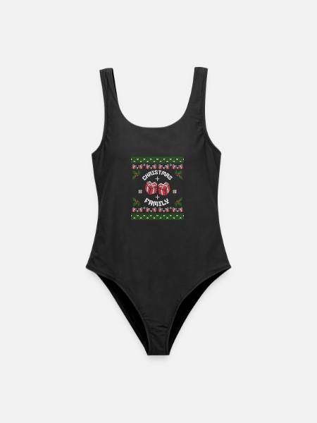 Weihnachts Familie Muster Strick Ugly Shirt - Frauen Badeanzug - Schwarz