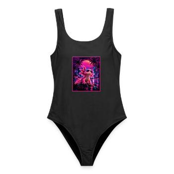 Retro Synthwave Axolotl – 80er Neon Design - Frauen Badeanzug - Schwarz - Vorne - AI Model Female 172 light (172cm)