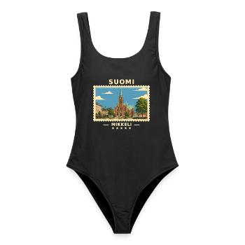 Suomi Mikkeli Vintage Reisemarke - Frauen Badeanzug - Schwarz - Vorne - AI Model Female 172 light (172cm)