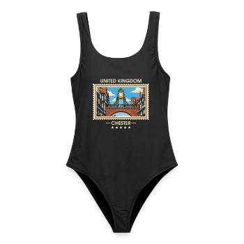 Großbritannien Chester Vintage Reisemarke - Frauen Badeanzug - Schwarz - Vorne - AI Model Female 172 light (172cm)