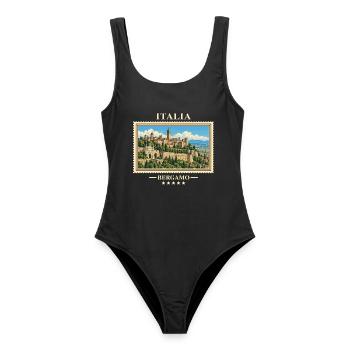 Italien Bergamo Vintage Reisemarke - Frauen Badeanzug - Schwarz - Vorne - AI Model Female 172 light (172cm)