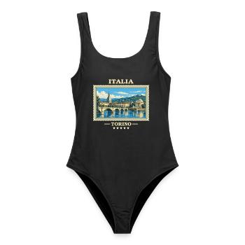 Italien Turin Vintage Reisemarke - Frauen Badeanzug - Schwarz - Vorne - AI Model Female 172 light (172cm)