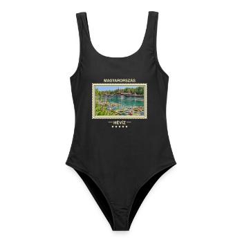 Ungarn Hévíz Vintage Reisemarke - Frauen Badeanzug - Schwarz - Vorne - AI Model Female 172 light (172cm)