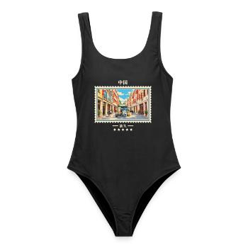 China Shantou Vintage Reisemarke - Frauen Badeanzug - Schwarz - Vorne - AI Model Female 172 light (172cm)