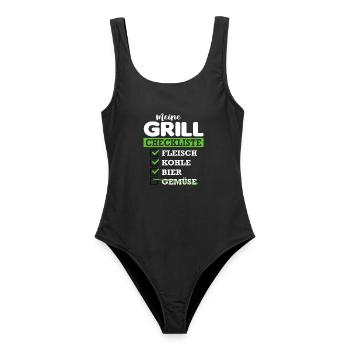 Grill Checkliste Grillsprüche Chef BBQ Grillparty - Frauen Badeanzug - Schwarz - Vorne - AI Model Female 172 light (172cm)