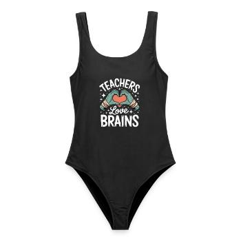 Lehrer lieben Brains Funny Halloween Teaching Gif - Frauen Badeanzug - Schwarz - Vorne - AI Model Female 172 light (172cm)