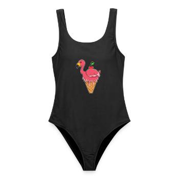 Flamingo Waffeleis - Frauen Badeanzug - Schwarz - Vorne - AI Model Female 172 light (172cm)