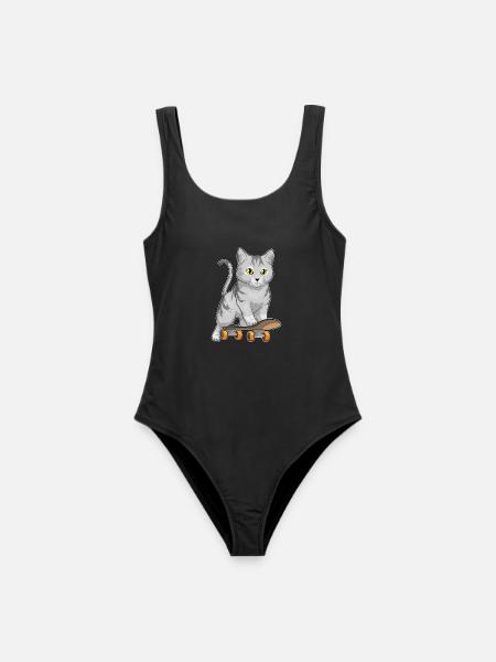 Katze Skater Skateboard Sport - Frauen Badeanzug - Schwarz
