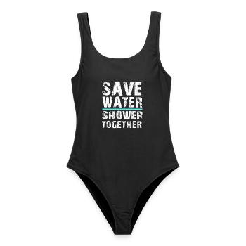 Save Water Shower Together Paar Spruch - Frauen Badeanzug - Schwarz - Vorne - AI Model Female 172 light (172cm)