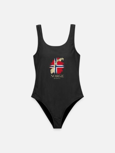 Norge Norwegen Flagge Karte Koordinaten 60°N 8°E - Frauen Badeanzug - Schwarz