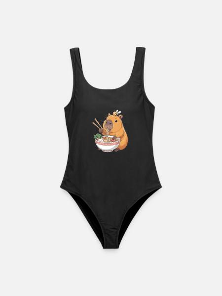 Capybara Ramen Kawaii Mit Biene - Frauen Badeanzug - Schwarz