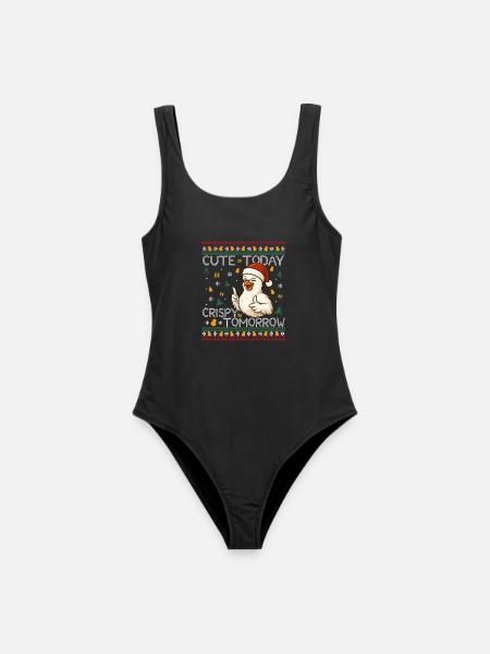 Weihnachten Schwarzer Humor-Ugly Christmas Huhn  - Frauen Badeanzug - Schwarz