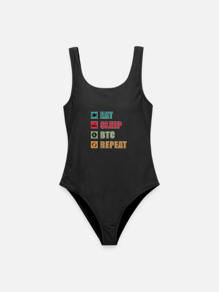 Eat Sleep BTC Repeat T-Shirt Design - Frauen Badeanzug - Schwarz