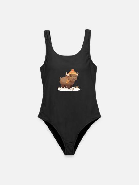 Winterbison mit Mütze - Frauen Badeanzug - Schwarz