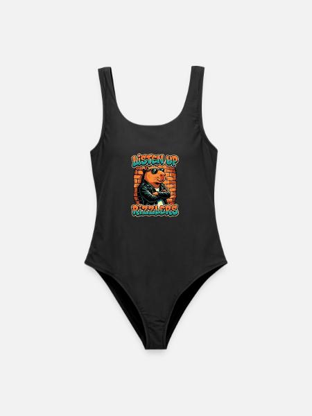 Listen Up Rizzlers Capybara - Frauen Badeanzug - Schwarz