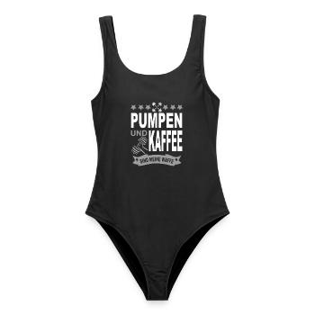 Pumpen und Kaffee Meine Waffe Bodybuilding Sport - Frauen Badeanzug - Schwarz - Vorne - AI Model Female 172 light (172cm)