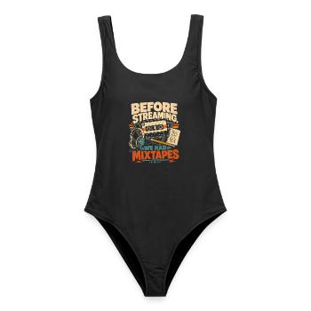 Vor dem Streaming hatten wir Mixtapes Vintage Music - Frauen Badeanzug - Schwarz - Vorne - AI Model Female 172 light (172cm)