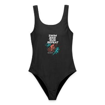 Swim Bike Run Repeat | Triathlon Frauen - Frauen Badeanzug - Schwarz - Vorne - AI Model Female 172 light (172cm)