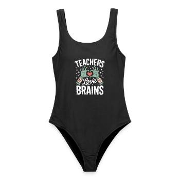 Lehrer lieben Brains Funny Halloween Teaching Gift - Frauen Badeanzug - Schwarz - Vorne - AI Model Female 172 light (172cm)