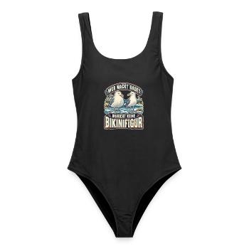 Wer nackt badet Bikinifigur Möwe - Frauen Badeanzug - Schwarz - Vorne - AI Model Female 172 light (172cm)