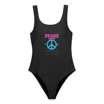 Hippie-Musik Trippig-Frieden-Liebes-Schilder-Rave - Frauen Badeanzug - Schwarz - Vorne - AI Model Female 172 light (172cm)