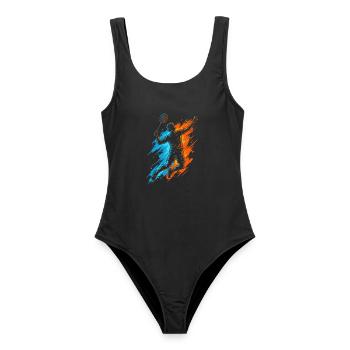 Federball Badmintonspieler Herren Badminton Kinder - Frauen Badeanzug - Schwarz - Vorne - AI Model Female 172 light (172cm)