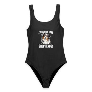 Australian Shepherd – Stress mich nicht | Aussie - Frauen Badeanzug - Schwarz - Vorne - AI Model Female 172 light (172cm)