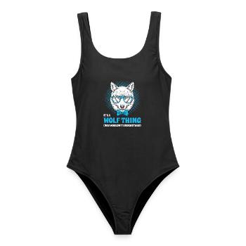 It's A Wolf Thing Hipster Wolf Brille Spruch - Frauen Badeanzug - Schwarz - Vorne - AI Model Female 172 light (172cm)
