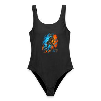 Hockey Floorball Damen Mädchen Kinder Feldhockey - Frauen Badeanzug - Schwarz - Vorne - AI Model Female 172 light (172cm)