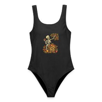 Skelett-Apfelpflücken Vintage-Halloween-Herbst - Frauen Badeanzug - Schwarz - Vorne - AI Model Female 172 light (172cm)