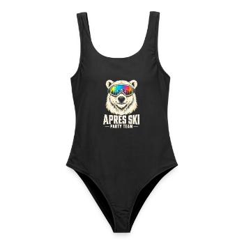 Apres Ski Party Team, Skifahren, Hüttenparty - Frauen Badeanzug - Schwarz - Vorne - AI Model Female 172 light (172cm)