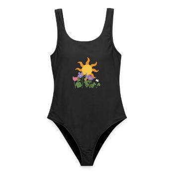 Veilchen · Sonne · Geschenkidee · Blüten - Frauen Badeanzug - Schwarz - Vorne - AI Model Female 172 light (172cm)