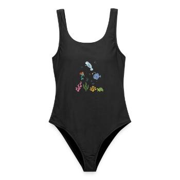 Seekuh Unterwasser Kinder Meerjungfrau - Frauen Badeanzug - Schwarz - Vorne - AI Model Female 172 light (172cm)