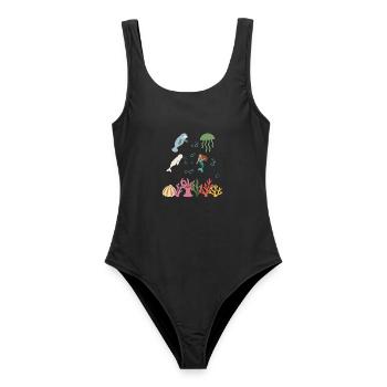 Seekuh Unterwasser Kinder Qualle Wal - Frauen Badeanzug - Schwarz - Vorne - AI Model Female 172 light (172cm)