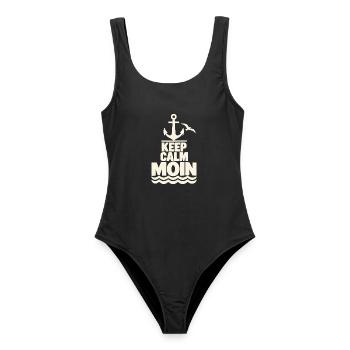 Keep Calm Moin – Norddeutscher Anker - Frauen Badeanzug - Schwarz - Vorne - AI Model Female 172 light (172cm)