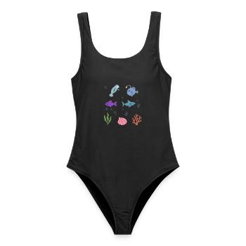 Seekuh Unterwasser Kinder Seeteufel Fisch Hai - Frauen Badeanzug - Schwarz - Vorne - AI Model Female 172 light (172cm)
