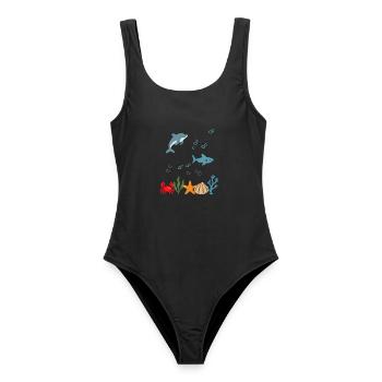 Delfin Unterwasser Kinder Hai - Frauen Badeanzug - Schwarz - Vorne - AI Model Female 172 light (172cm)