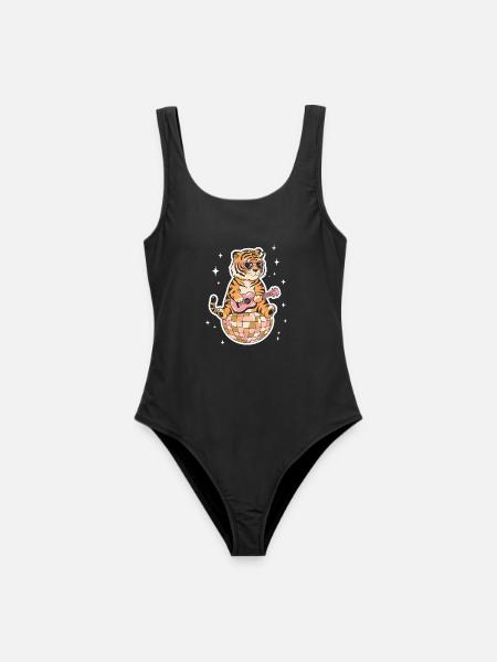 Tiger Discokugel Groovy Retro 80er Jahre Kostüm - Frauen Badeanzug - Schwarz