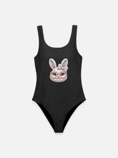 Osterhase Sonnenbrille Schleife Faux Yarn Ostern - Frauen Badeanzug - Schwarz
