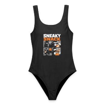 Sneaky Snack – Ninja auf geheimer Snack-Mission - Frauen Badeanzug - Schwarz - Vorne - AI Model Female 172 light (172cm)