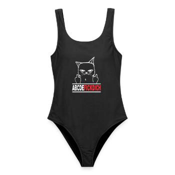 Fuck you Fick dich T Shirt Sprüche Lustige Tiere - Frauen Badeanzug - Schwarz - Vorne - AI Model Female 172 light (172cm)