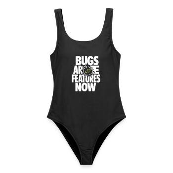 Bugs Are Features Now – Programmierer Humor - Frauen Badeanzug - Schwarz - Vorne - AI Model Female 172 light (172cm)
