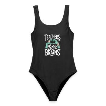 Lehrer lieben Brains Funny Halloween Teaching Gift - Frauen Badeanzug - Schwarz - Vorne - AI Model Female 172 light (172cm)