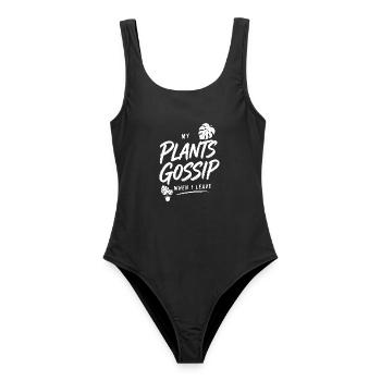 Pflanzenhumor – My Plants Gossip When I Leave - Frauen Badeanzug - Schwarz - Vorne - AI Model Female 172 light (172cm)