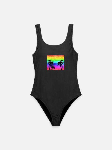 Rainbow Sunset Palmen Strand - Frauen Badeanzug - Schwarz