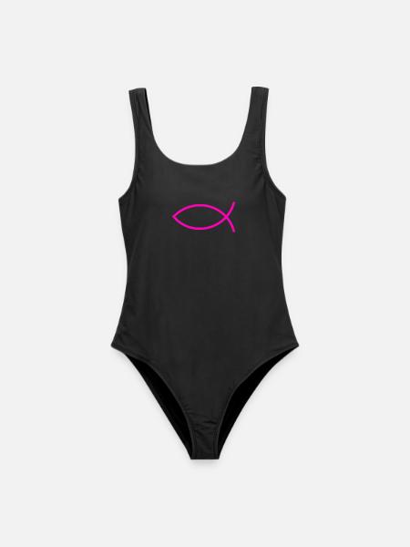  Jesusfisch pink Ichthys Jesus Fisch  - Frauen Badeanzug - Schwarz