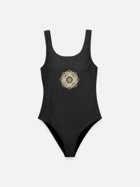 geometrischer Makramee Stil Blüten Anhänger - Frauen Badeanzug - Schwarz
